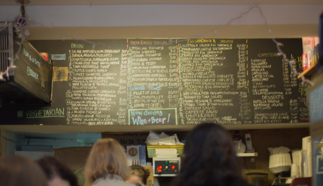 piccolo cafe chalkboard menu
