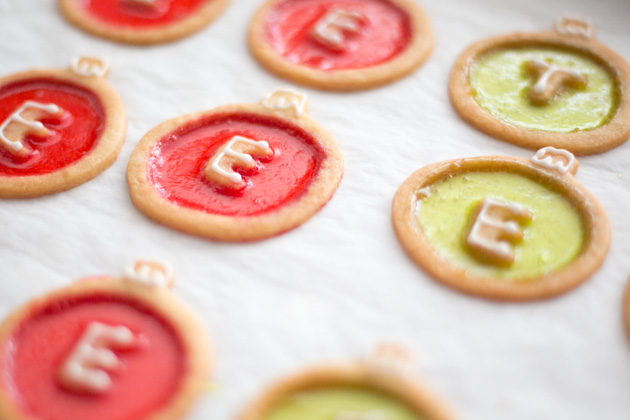 monogram stained glass ornament cookies